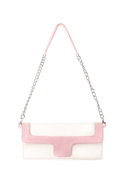 Women's off white and light pink luxurious elegant clutch for ceremonies, weddings and evenings out. - Top view